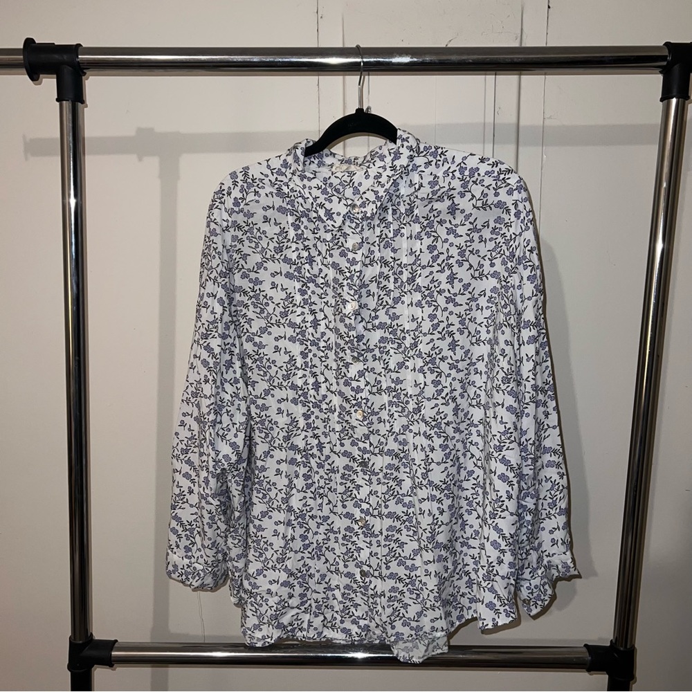 Jane and Delancey Size 3x Blue Floral Print Button Down Shirt